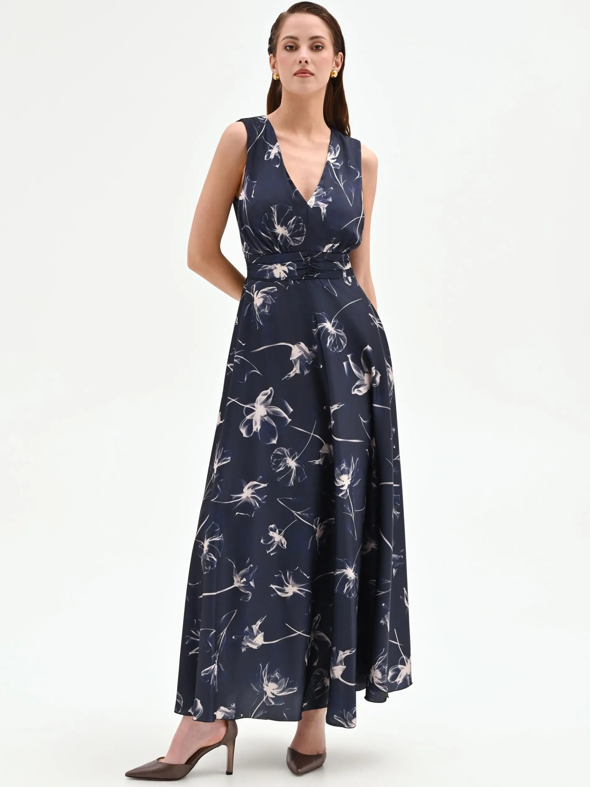 ABITO LUNGO BLU NAVY CON STAMPA FLOREALE