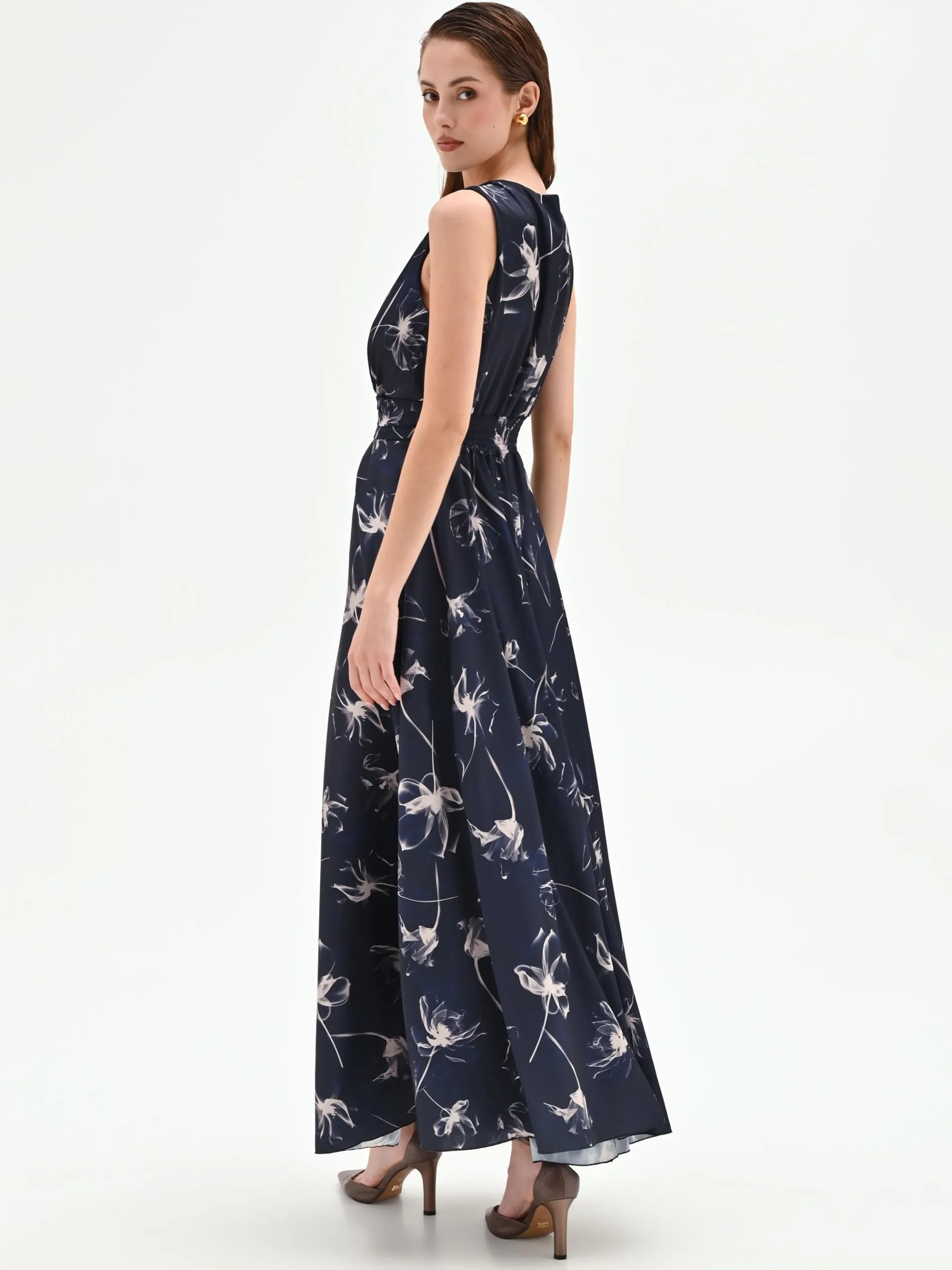 ABITO LUNGO BLU NAVY CON STAMPA FLOREALE