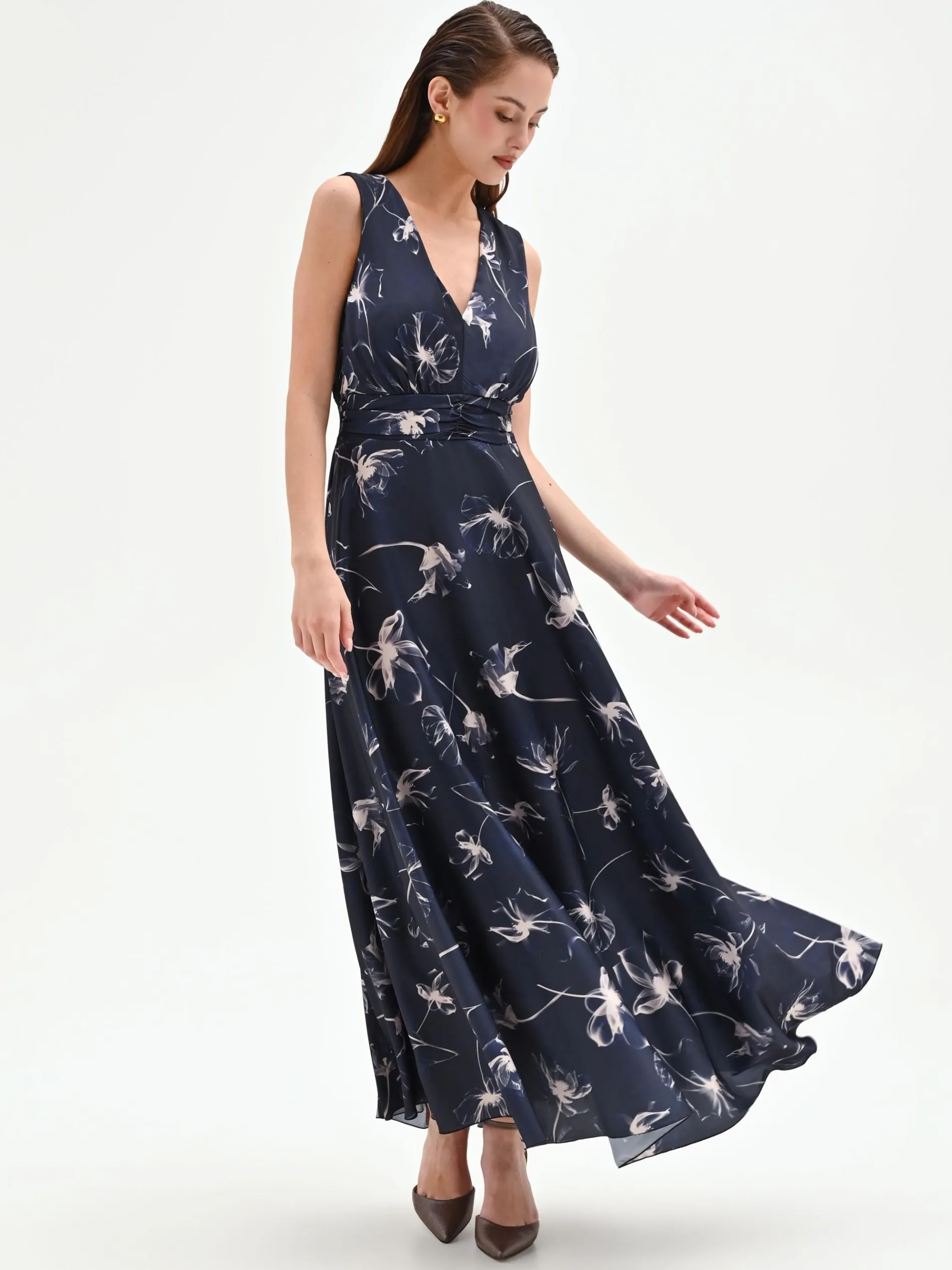 ABITO LUNGO BLU NAVY CON STAMPA FLOREALE
