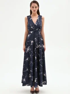 ABITO LUNGO BLU NAVY CON STAMPA FLOREALE