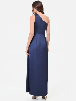 ABITO LUNGO BLU NAVY MONOSPALLA CON DRAPPEGGIO