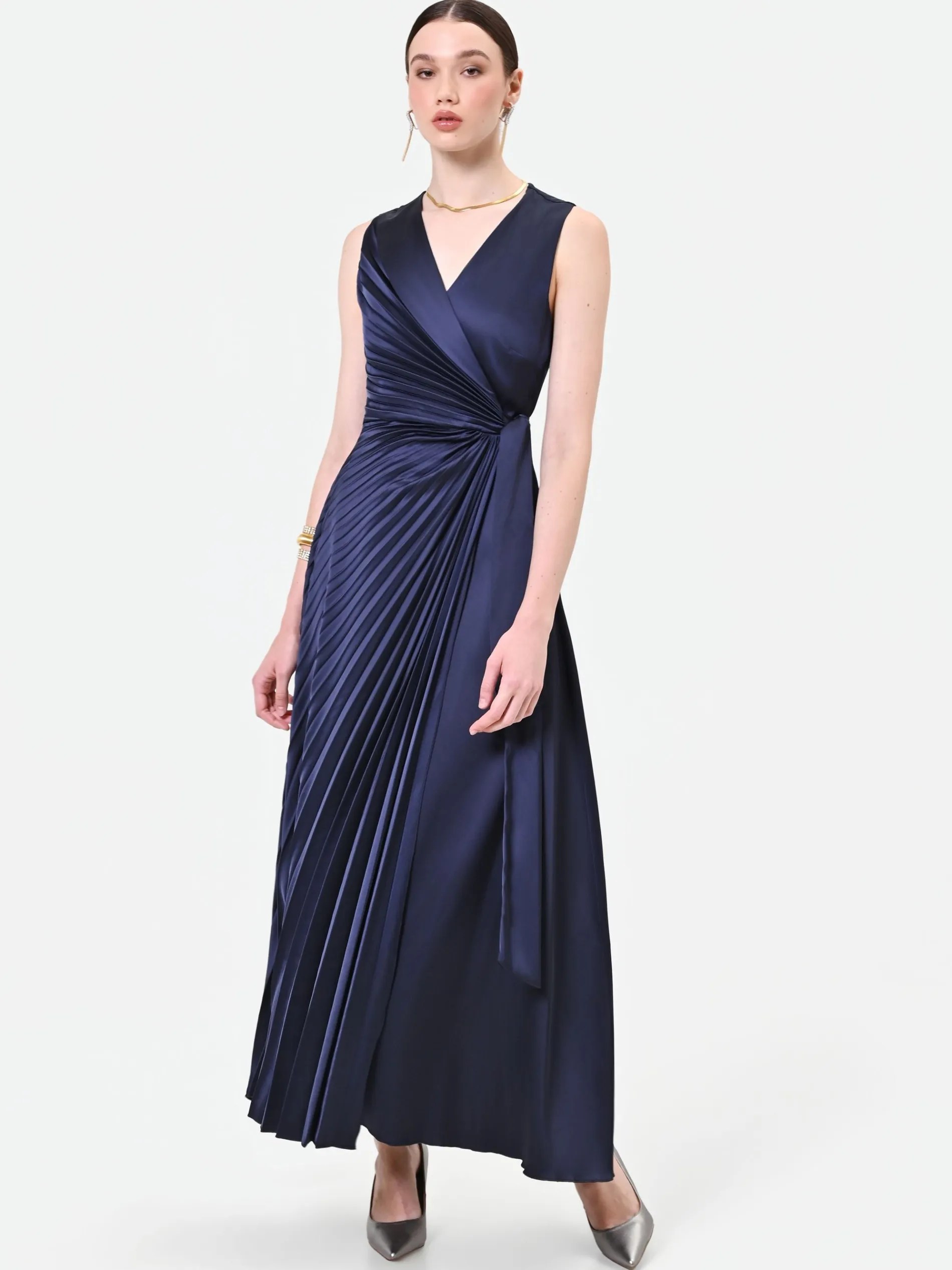 ABITO LUNGO BLU NAVY PLISSÉ
