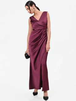 ABITO LUNGO BORDEAUX CON DRAPPEGGIO ASIMMETRICO