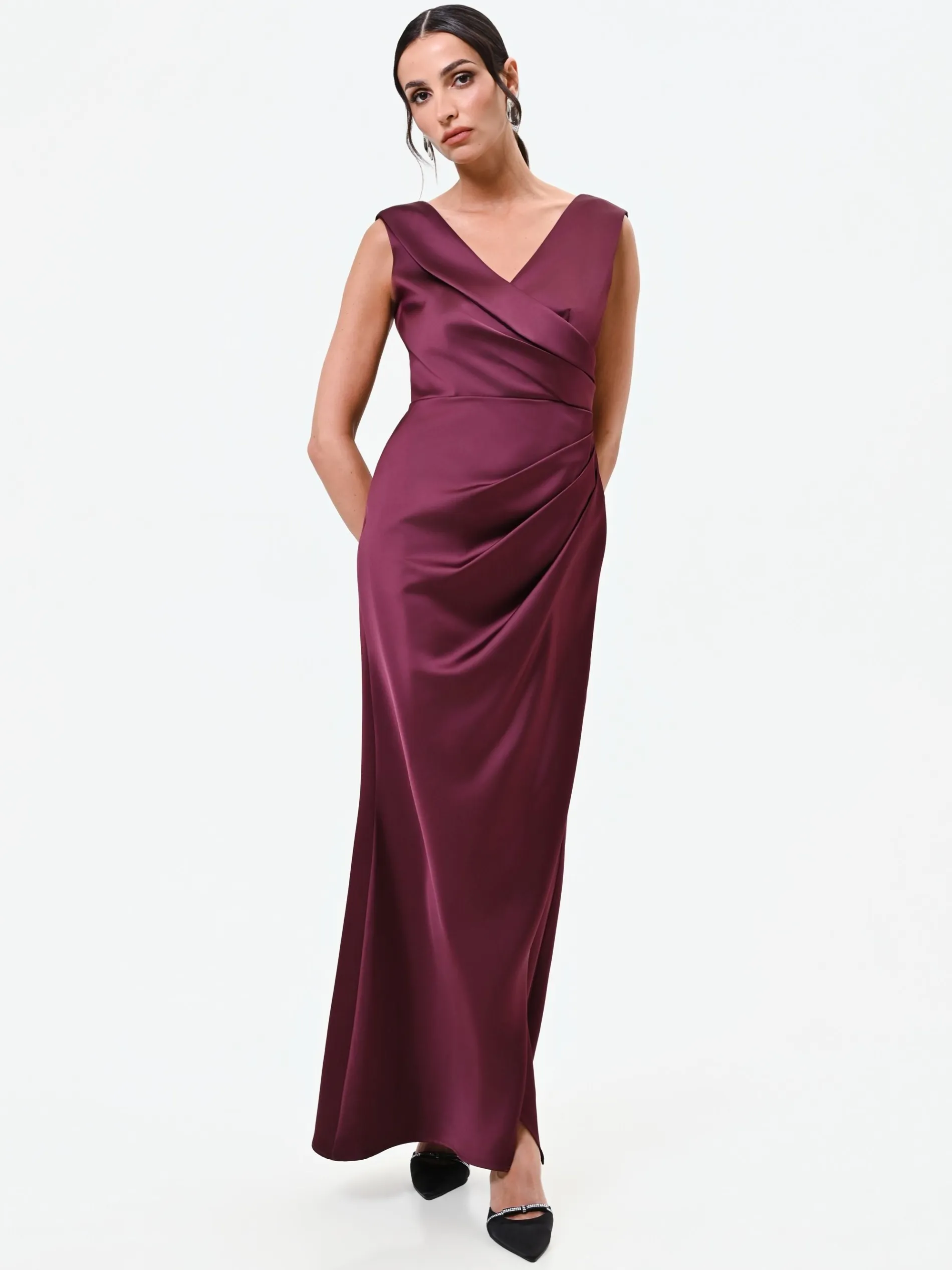 ABITO LUNGO BORDEAUX CON DRAPPEGGIO ASIMMETRICO