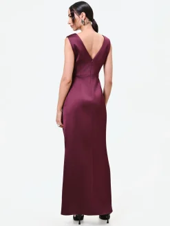 ABITO LUNGO BORDEAUX CON DRAPPEGGIO ASIMMETRICO