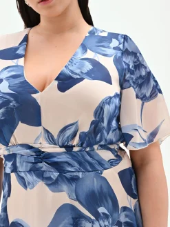 ABITO LUNGO CURVY BLU BRILLANTE CON STAMPA FLOREALE