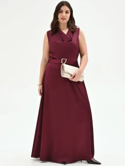 ABITO LUNGO CURVY BORDEAUX CON SCOLLO ASIMMETRICO