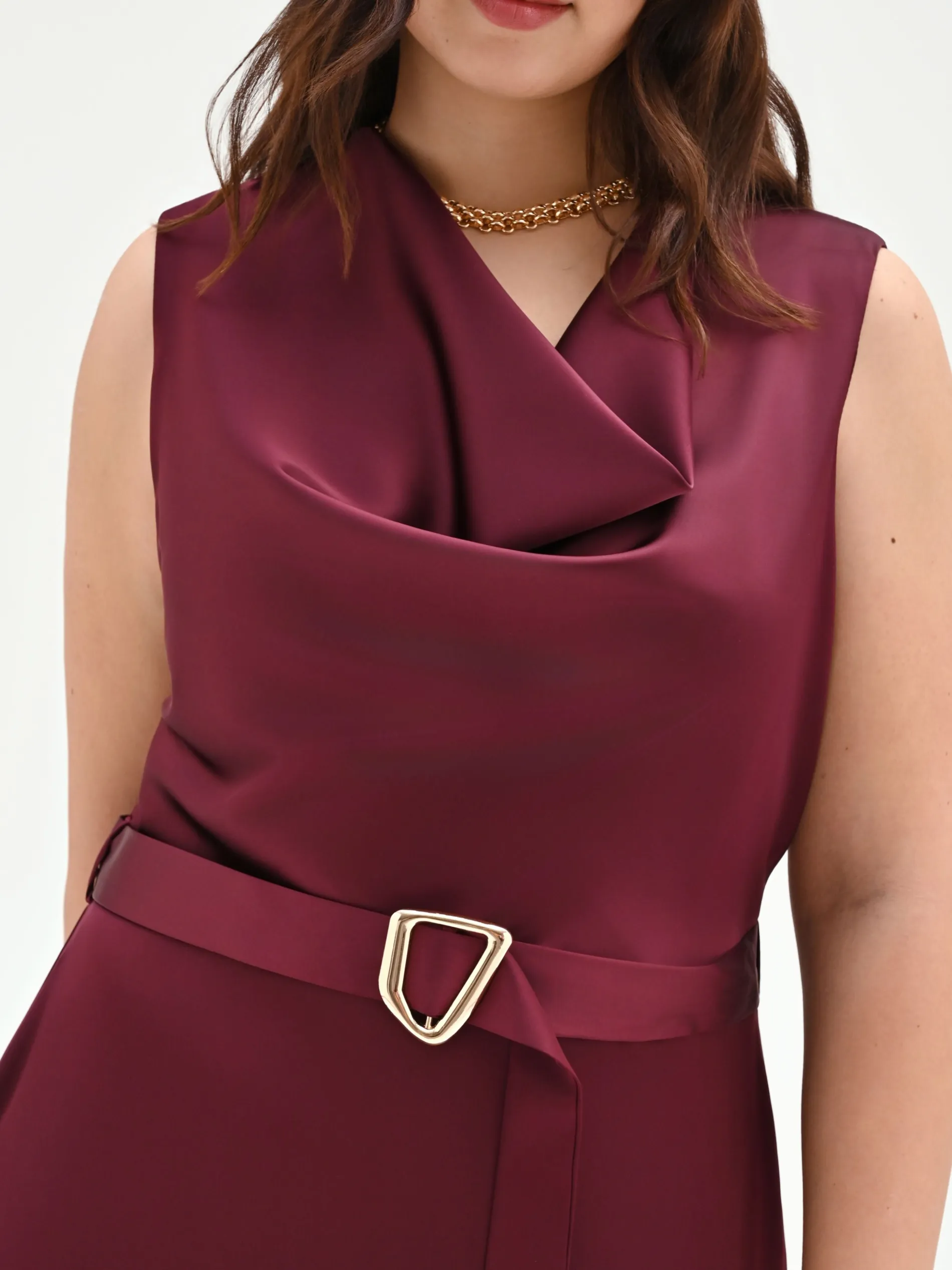 ABITO LUNGO CURVY BORDEAUX CON SCOLLO ASIMMETRICO