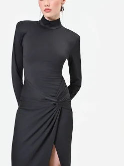 ABITO LUNGO NERO CON DRAPPEGGIO LATERALE