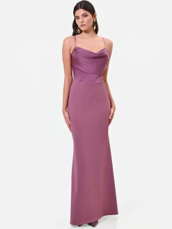 ABITO LUNGO ROSA ANTICO CON SCOLLO DRAPPEGGIATO