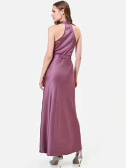 ABITO LUNGO ROSA ANTICO CON SCOLLO DRAPPEGGIATO