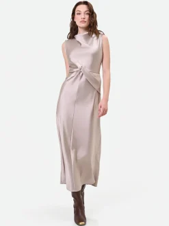 ABITO LUNGO TORTORA BEIGE CON NODO E DRAPPEGGIO