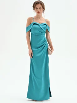 ABITO LUNGO VERDE SMERALDO CON BUSTINO DRAPPEGGIATO