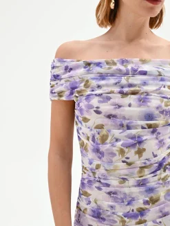 ABITO LUNGO VIOLA LILLA CON STAMPA FLOREALE