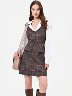 ABITO MARRONE CON STAMPA CHECK EFFETTO CAMICIA