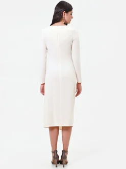 ABITO MIDI BIANCO CON DRAPPEGGIO ASIMMETRICO