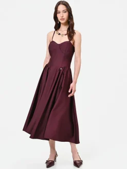 ABITO MIDI BORDEAUX IN RASO CON DETTAGLIO BUSTIER