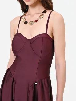 ABITO MIDI BORDEAUX IN RASO CON DETTAGLIO BUSTIER