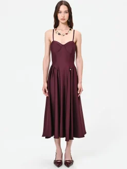 ABITO MIDI BORDEAUX IN RASO CON DETTAGLIO BUSTIER