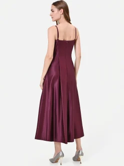 ABITO MIDI BORDEAUX IN RASO CON GONNA AMPIA
