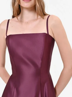 ABITO MIDI BORDEAUX IN RASO CON GONNA AMPIA