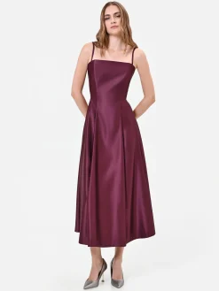 ABITO MIDI BORDEAUX IN RASO CON GONNA AMPIA