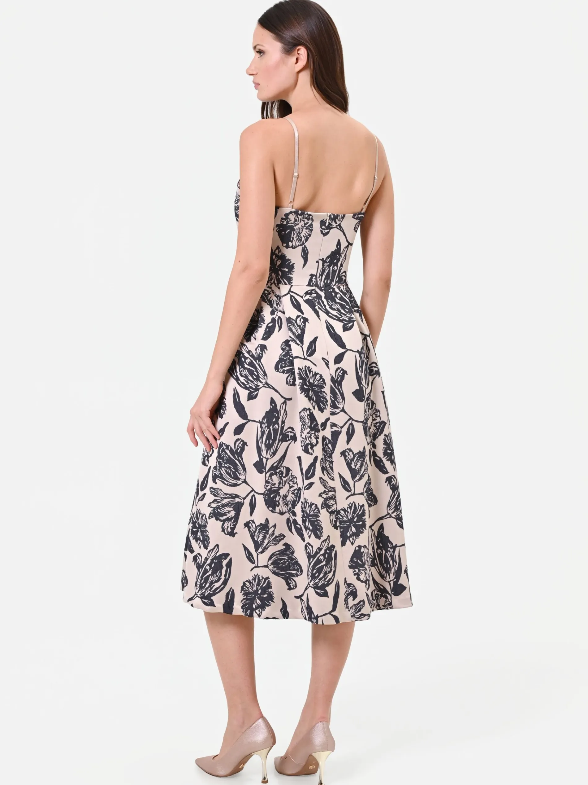 ABITO MIDI IN JACQUARD CON STAMPA FLOREALE BLU NAVY