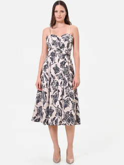 ABITO MIDI IN JACQUARD CON STAMPA FLOREALE BLU NAVY