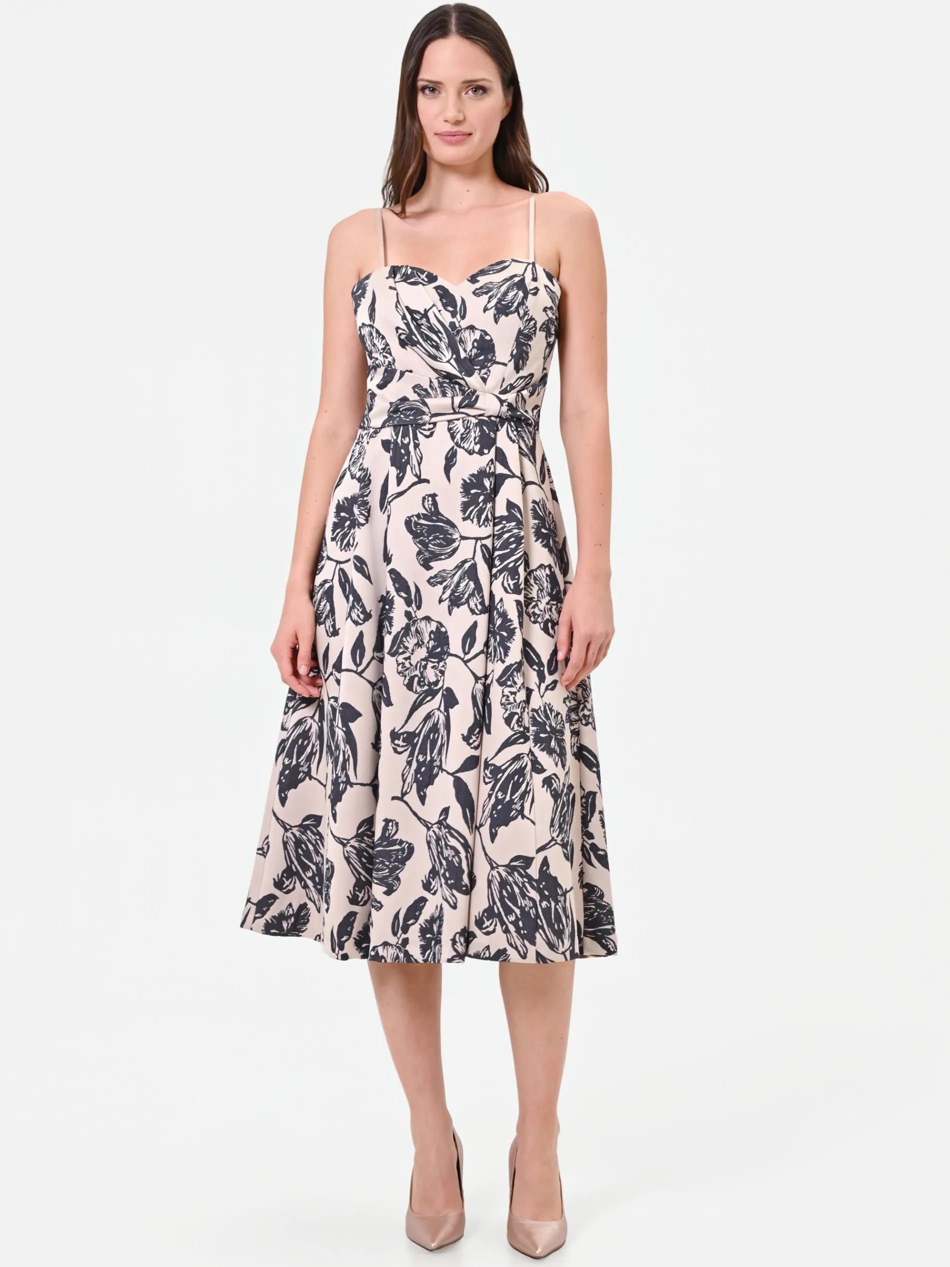 ABITO MIDI IN JACQUARD CON STAMPA FLOREALE BLU NAVY