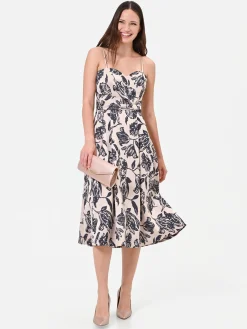ABITO MIDI IN JACQUARD CON STAMPA FLOREALE BLU NAVY