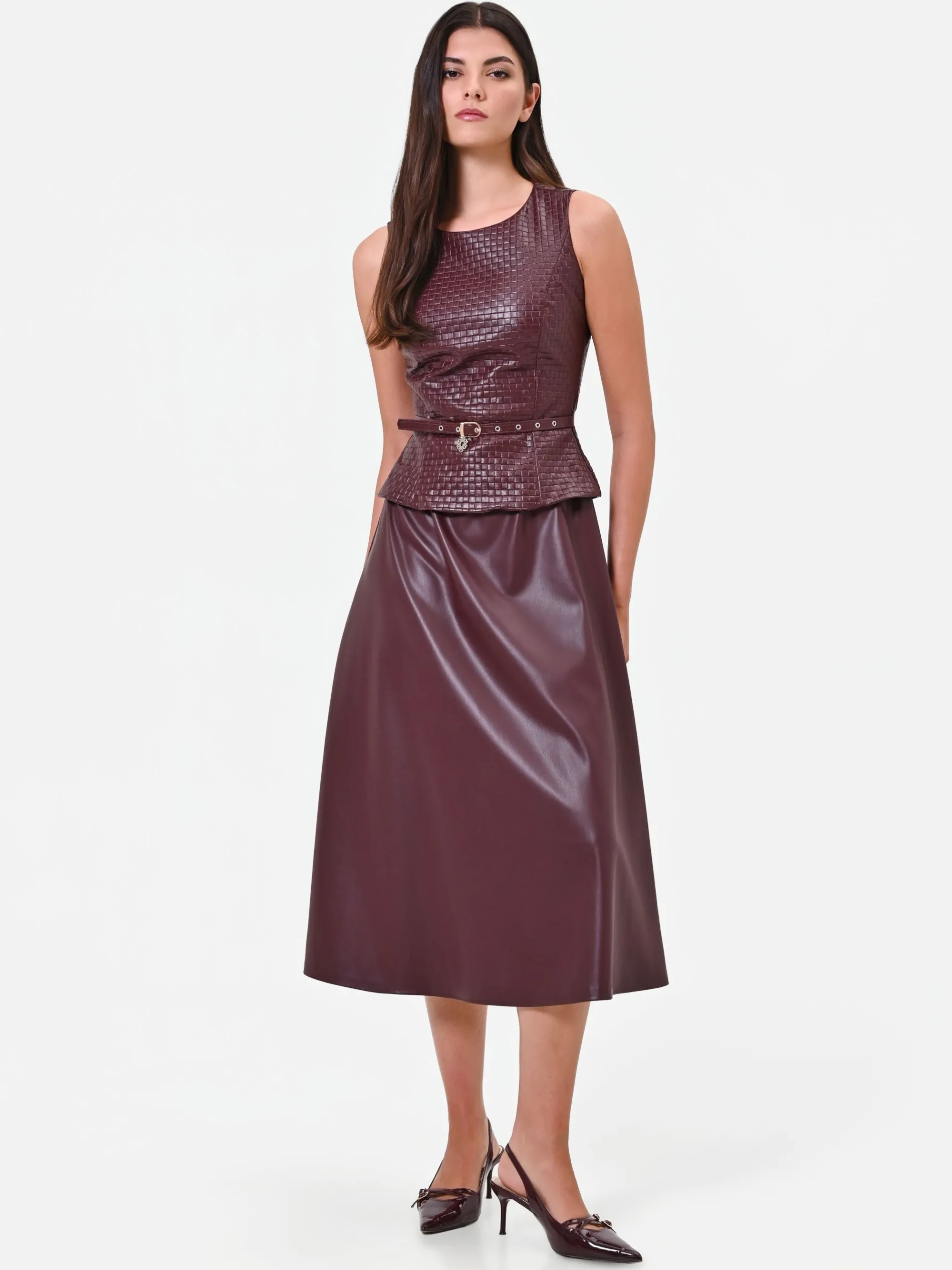 ABITO MIDI IN SIMILPELLE ROSSO BORDEAUX