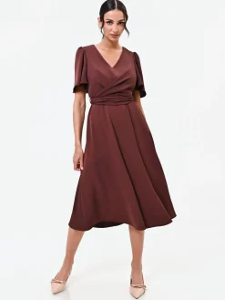 ABITO MIDI MARRONE IN RASO