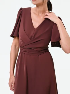 ABITO MIDI MARRONE IN RASO