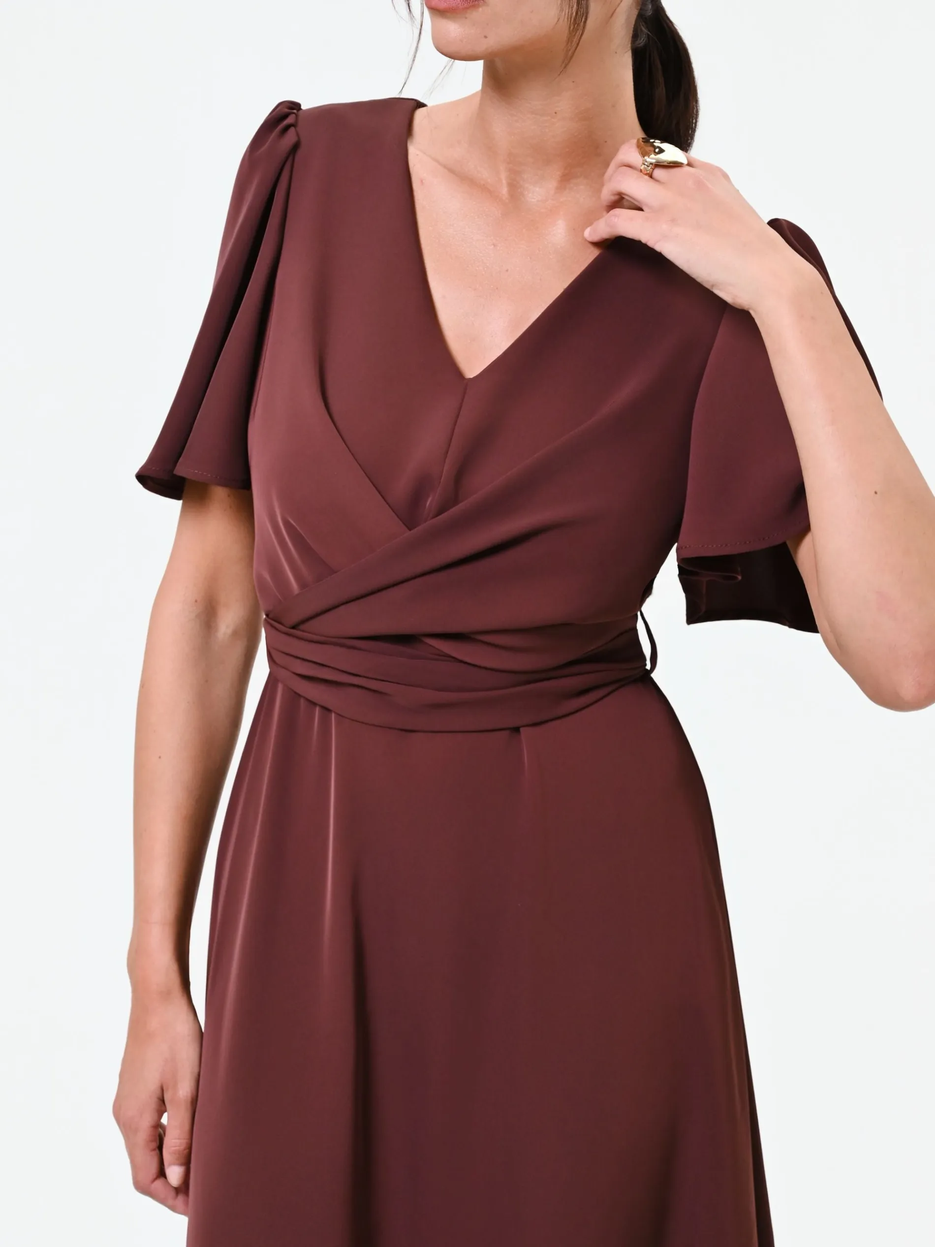 ABITO MIDI MARRONE IN RASO