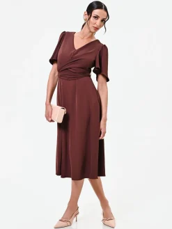 ABITO MIDI MARRONE IN RASO