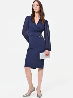 ABITO TUBINO BLU NAVY CON MANICHE VELATE