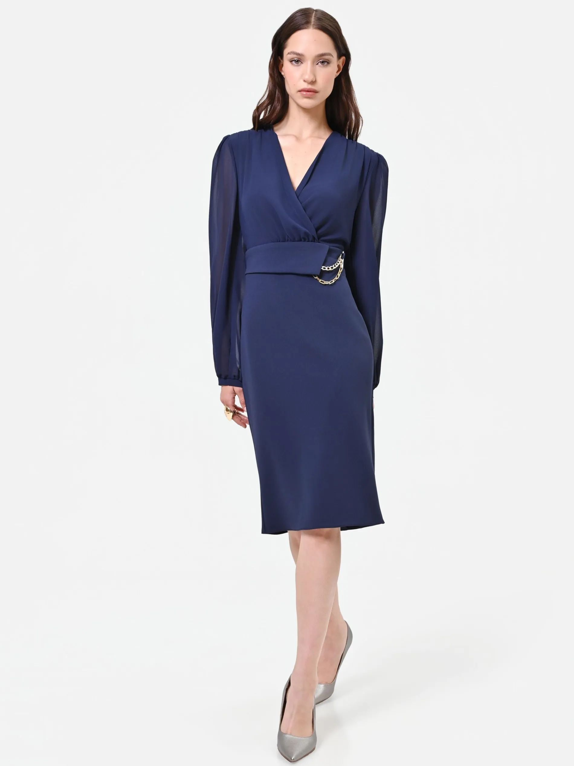 ABITO TUBINO BLU NAVY CON MANICHE VELATE