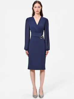 ABITO TUBINO BLU NAVY CON MANICHE VELATE