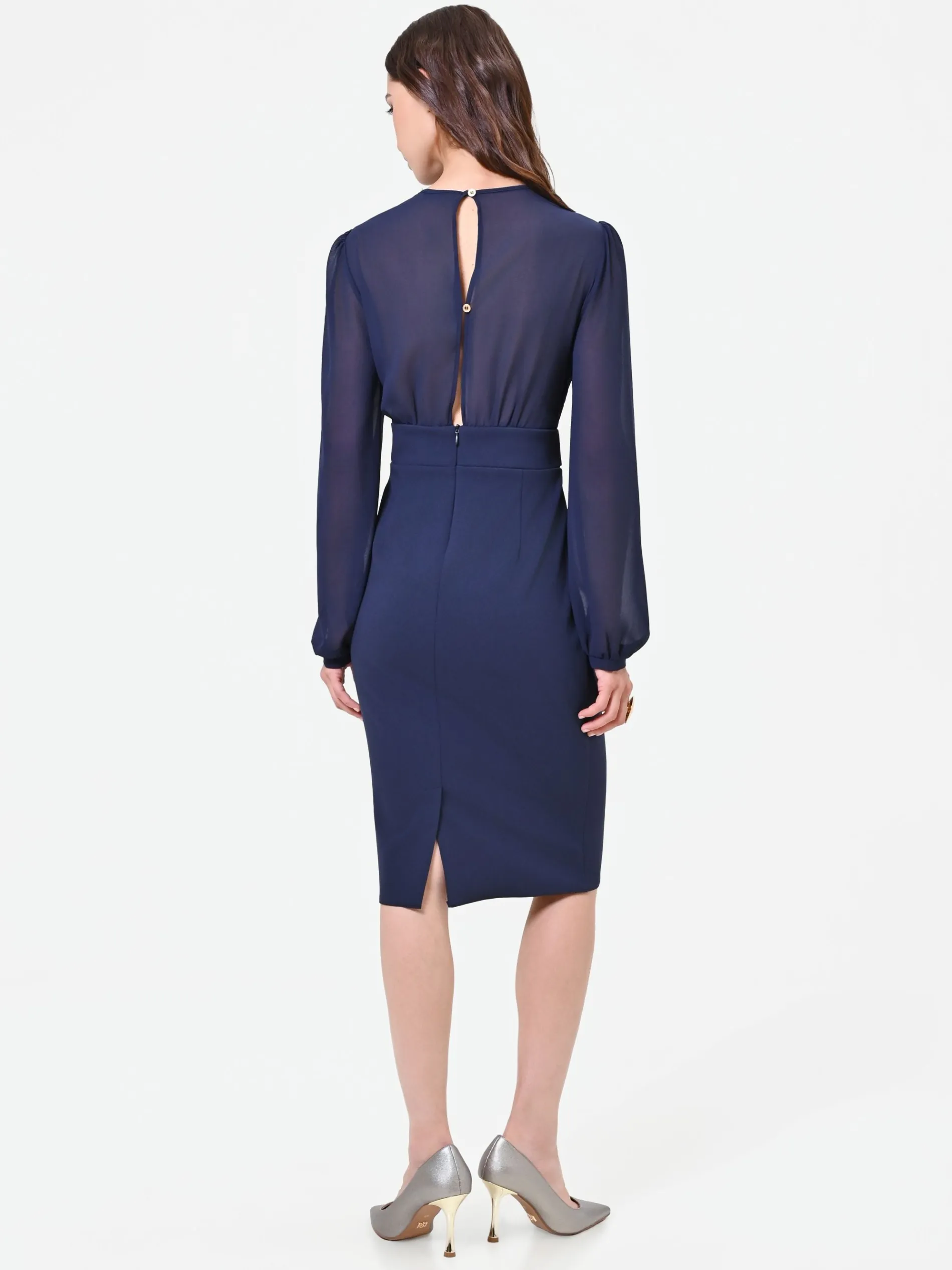 ABITO TUBINO BLU NAVY CON MANICHE VELATE