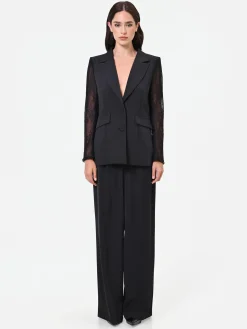 BLAZER NERO CON MANICHE IN PIZZO