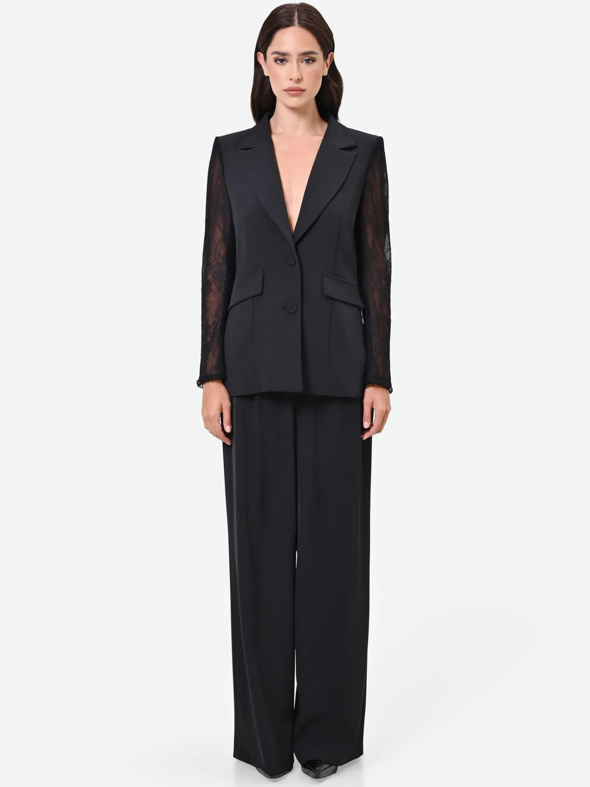BLAZER NERO CON MANICHE IN PIZZO