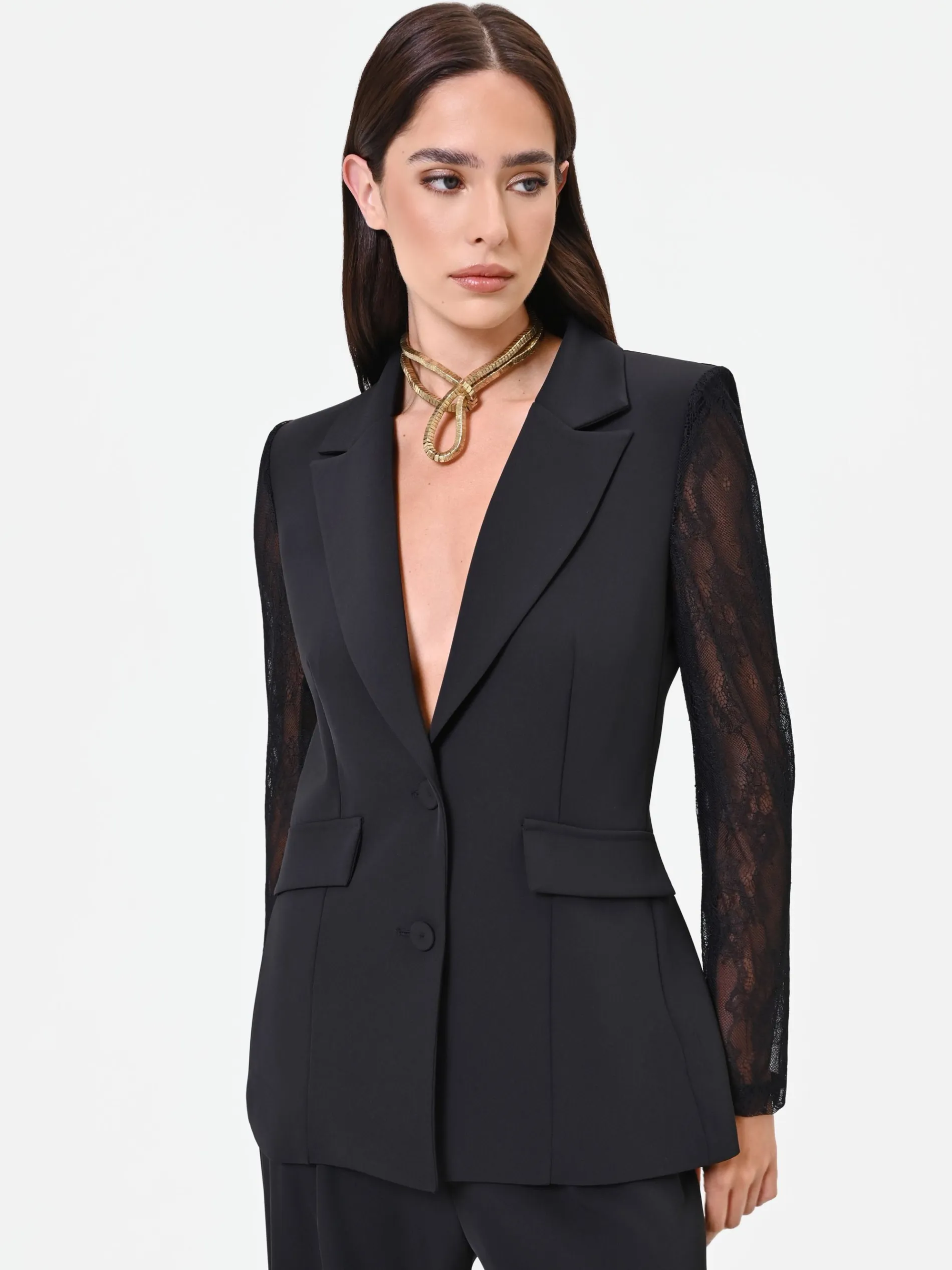 BLAZER NERO CON MANICHE IN PIZZO