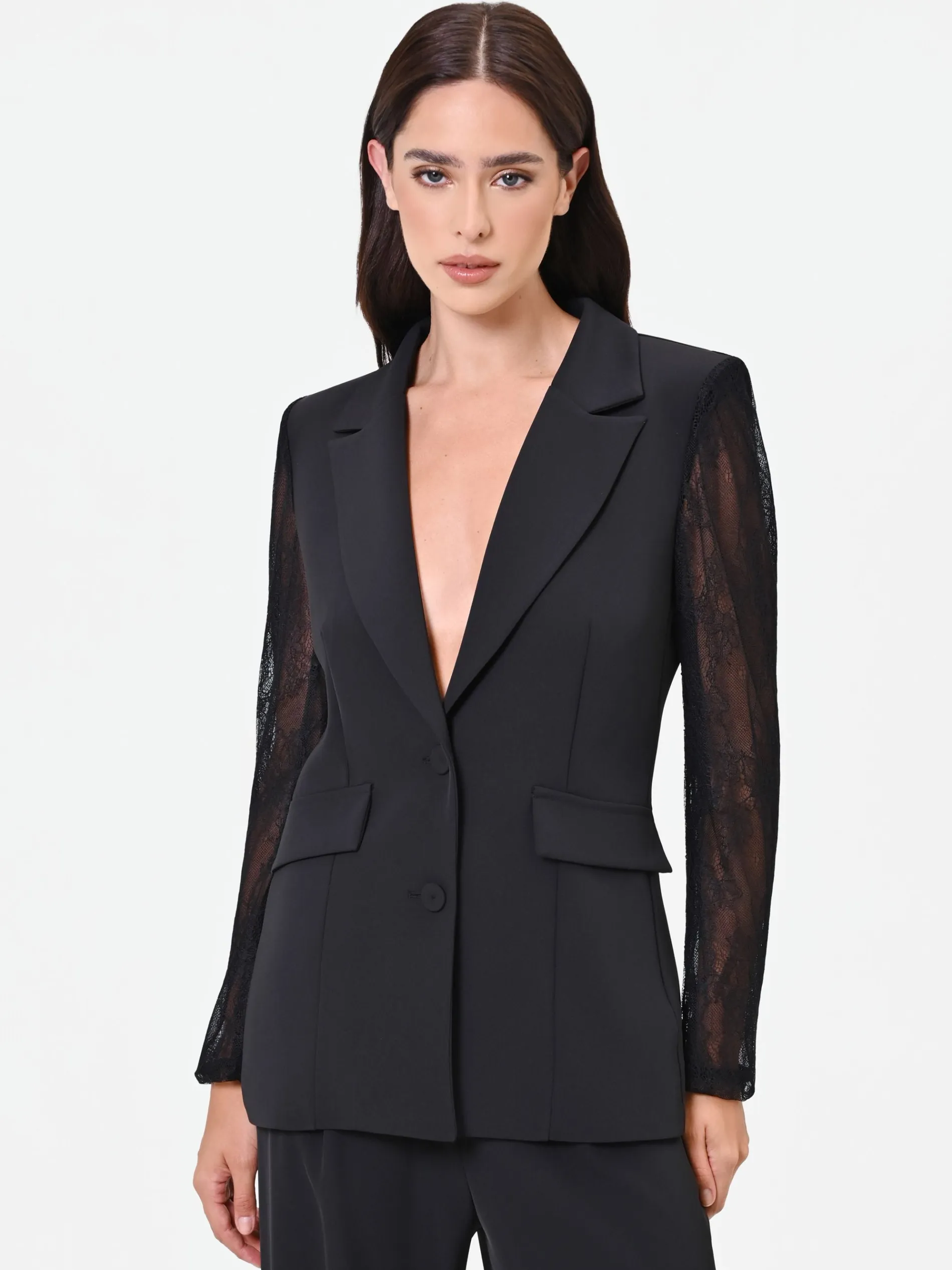 BLAZER NERO CON MANICHE IN PIZZO