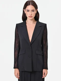 BLAZER NERO CON MANICHE IN PIZZO