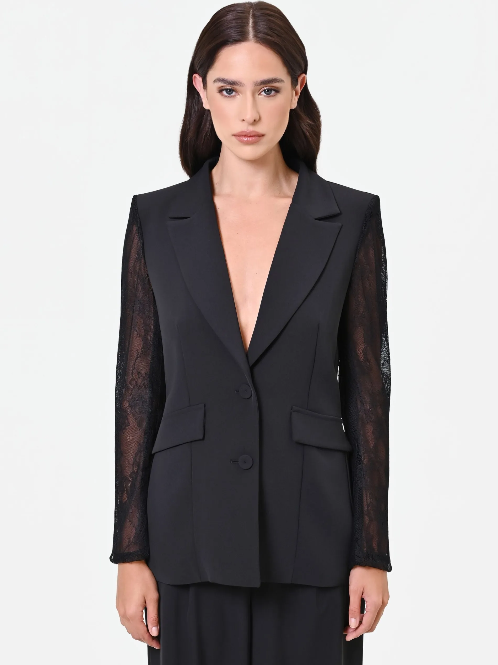 BLAZER NERO CON MANICHE IN PIZZO