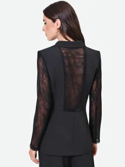 BLAZER NERO CON MANICHE IN PIZZO