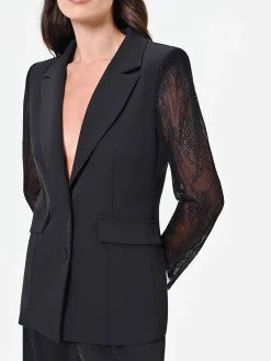 BLAZER NERO CON MANICHE IN PIZZO