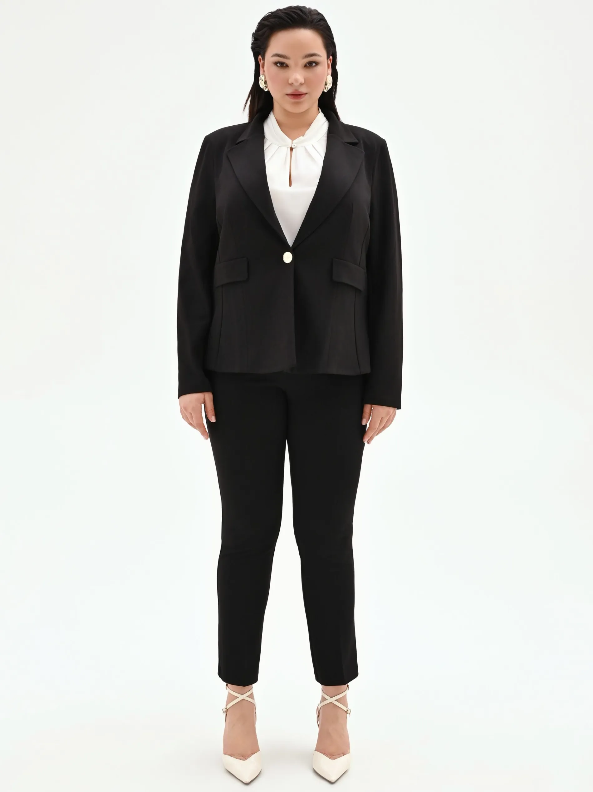 BLAZER NERO MONOPETTO CURVY IN SCUBA MANO CREPE