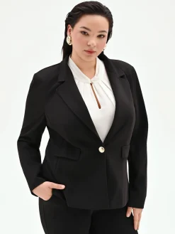 BLAZER NERO MONOPETTO CURVY IN SCUBA MANO CREPE