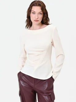 BLUSA BIANCA CON DRAPPEGGIO ASIMMETRICO